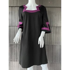 🔥Trina Turk Black Purple 3/4 Sleeve Dress Women Size 8